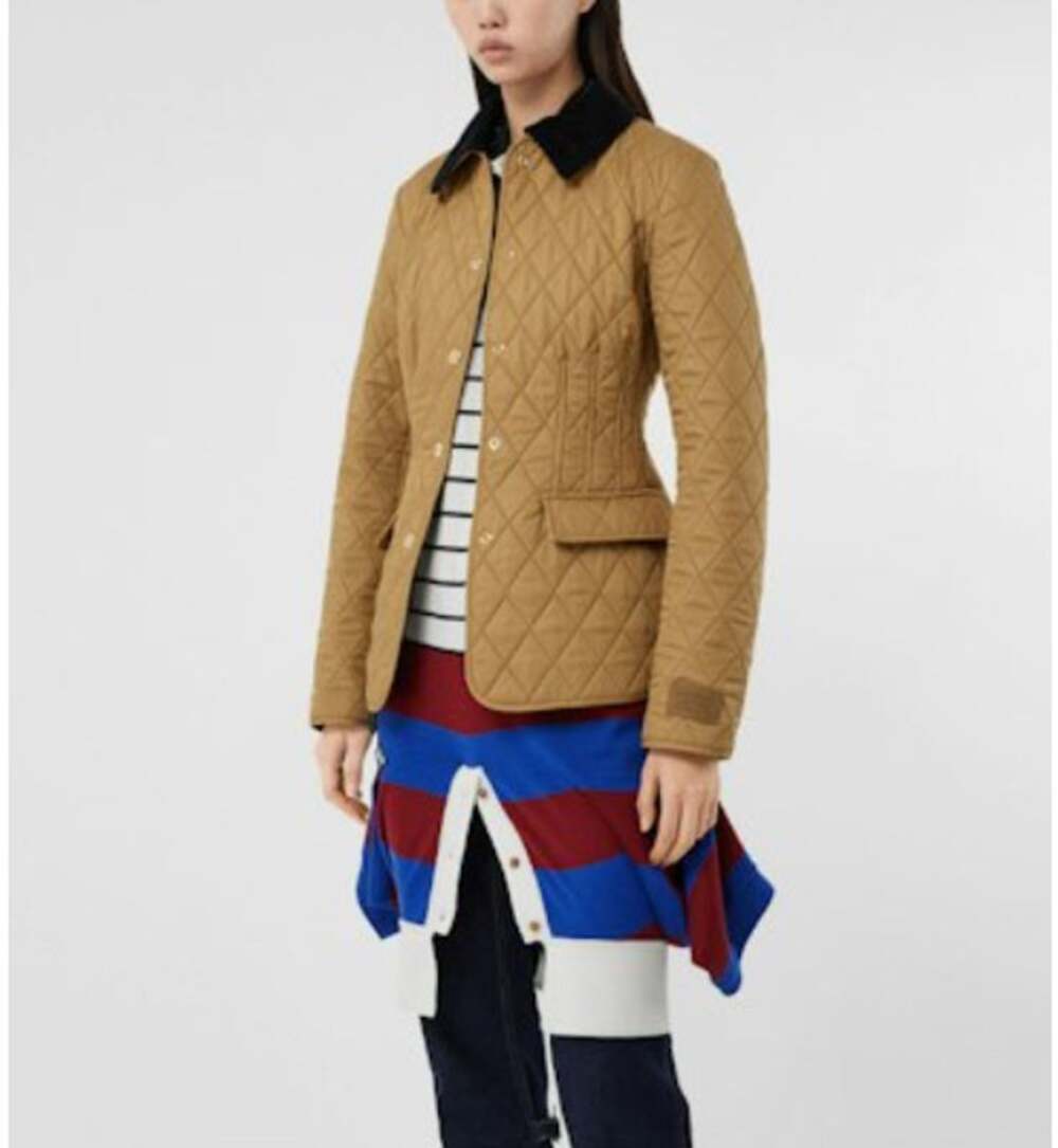 Burberry Fitted Diamond Corduroy Collar Quilted Barn Jacket Camel IT 42 US 8